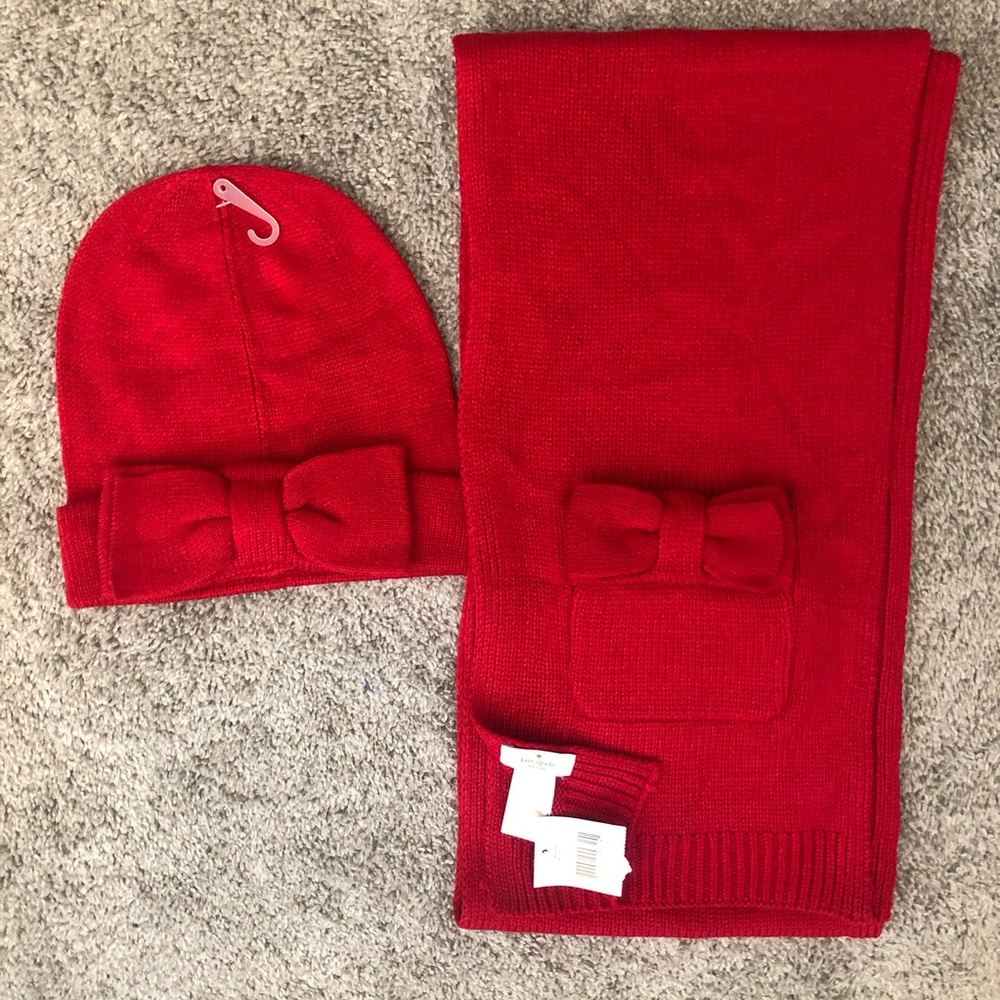Kate Spade Bow Scarf and Hat Set - Charm Red